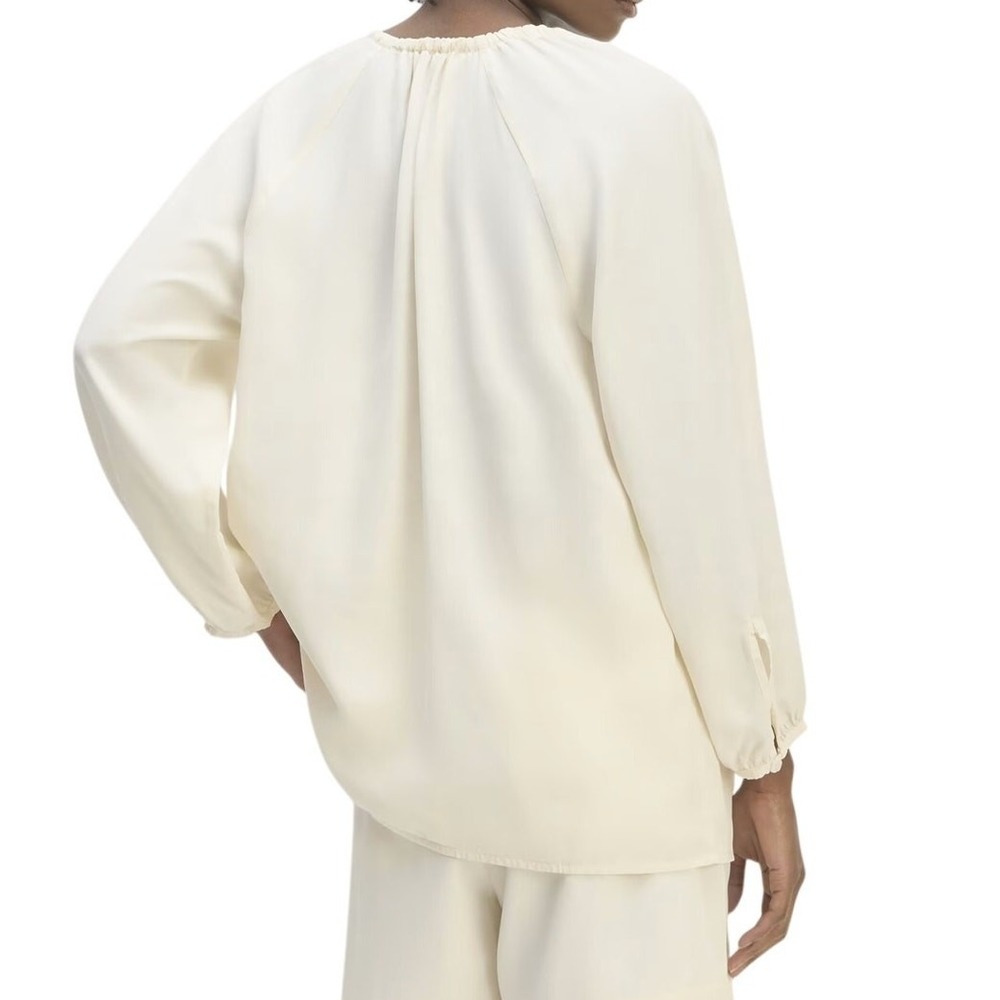 Everlane Gathered Blouse Bone White 100% Tencel Relaxed Minimalist Top Womens XL - Picture 5 of 14